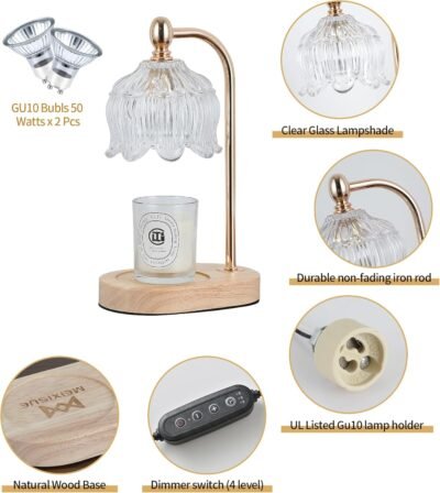 Candle Warmer Lamp with Timer and Dimmer,Electric Gold Light Gifts for Women Melt Wax Warmer Lamp with 2 Bulbs for Candle Jars House Warming New Home Decor Bedroom