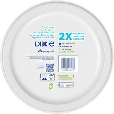 Dixie Large Paper Plates, 10 Inch, 204 Count, 2X Stronger*, Microwave-Safe, Soak-Proof, Cut Resistant, Disposable Plates For Everyday Breakfast, Lunch, & Dinner Meals