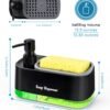 Hand and Dish Soap Dispenser Set for Kitchen, Dual Soap Dispenser with Sponge Holder, 3-in-1 Countertop Soap Pump Dispenser for Kitchen Sink, Useful Kitchen Gadgets - Black