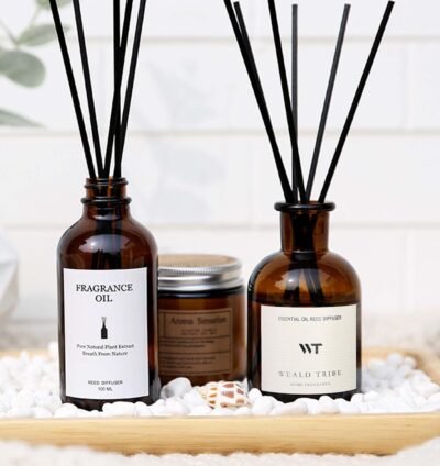 718MGEr4YqL._AC_SL1500_.jpg WEALD TRIBE Flower Reed Diffuser Set Eucalyptus & Lavender Scent For Bathroom Accessories Shelf Decor & Air Fresheners, Sticks Defusers With 4.0 fl oz Essential Oils, House Bedroom Office Decor & Gift