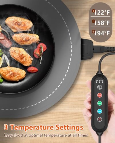 Warming Mat for Food with Adjustable Temperature Timer,10S Fast Heating Silicone Food Warmers for Parties Buffet and Home Daily,Food Warming Mat with Insulating Pad Raised Feet Protects Table