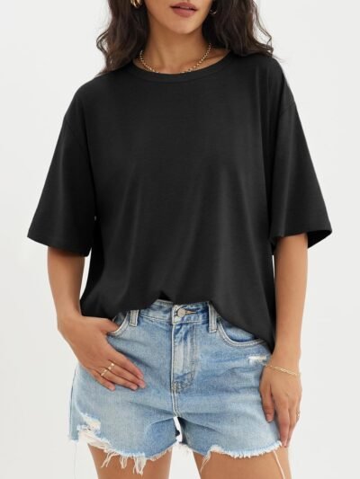 ATHMILE Womens Oversized T Shirts Loose Fit Crewneck Short Sleeve Tops Summer Casual Blouse Y2K 2025 Basic Tee Beach