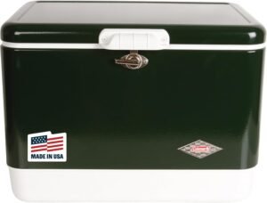 Coleman Vintage 54qt Steel Belted Cooler, Keeps Ice Up to 4 Days, 85-Can Capacity Hard Cooler with Drain & Have-A-Seat Lid
