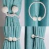 Pinowu [2 Pack] Magnetic Curtain Tiebacks Convenient Drape Tie Backs,Pearl Decorative Rope Holdback Holder for Small, Thin or Sheer Window Drapries (Gray)…
