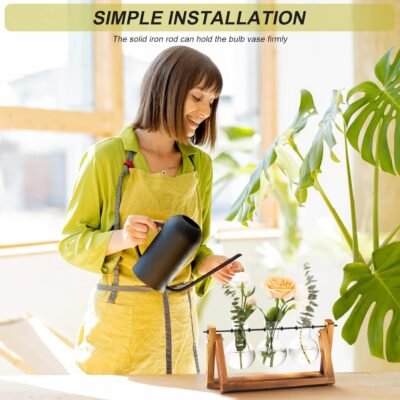 71FHcsE-GWL._AC_SL1500_.jpg XXXFLOWER Plant Terrarium with Wooden Stand, Air Planter Bulb Glass Vase Metal Swivel Holder Retro Tabletop for Hydroponics Home Garden Office Decoration - 3 Bulb Vase