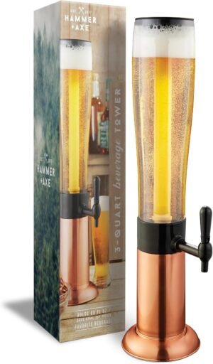 Beverage Drink Dispenser with Ice Tube Drink Cooler, Holds 7 Beer Cans, Margarita Tower, Mimosa Tower, BBQ Party Supplies, Home Bar Accessories, 2.6L of Iced Tea Lemonade Water