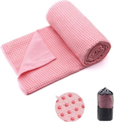 Eunzel 2 Pack Hot Yoga Towel with Grip Dot, Non Slip Yoga Mat Towe Sweat Absorbent Towel for Hot Yoga,Bikram, Pilates and Fitness 72" x 24", Pink