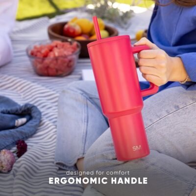 Simple Modern 40 oz Trek Tumbler with Handle and Straw Lid | Cup Holder Friendly Insulated Stainless Steel Travel Mug | Ocean Tide