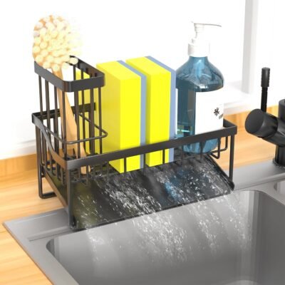 71KUKm-SAJL._AC_SL1500_.jpg Vanwood Sink Caddy Sponge Holder for Kitchen Sink with Brush Holder, Kitchen Cocina Organizer and Storage Dish Soap Sponge Caddy with Auto Stainless Steel Draining Tray for Counter