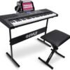 PYLE 61 Key Electric Keyboard Piano, Music Keyboard, LCD Display, Portable Design, Karaoke Function, Includes Headphones, Stand, Stool, Book Rack, Perfect for Beginners