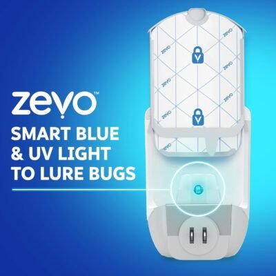 Zevo Flying Insect Trap & Cartridge - Plug in Fly Trap & Indoor Bug Catcher for Gnats, House & Fruit Flies - Mess-Free - Use in Any Room - Uses Blue & UV Light (1 Plug in Device & 1 Cartridge)