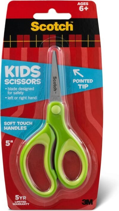 Scotch Kids Pointed Tip Scissors with Soft Touch, 5 Inches (1442P) (Colors may vary)