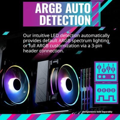 Cooler Master Hyper 212 Halo CPU Sink - Black Aluminum Finish, 4 Heat Continuous Direct Contact Pipes with Fins, MF120 Halo2 ARGB Fan, ARGB Detects, LGA1700 and AM5 Support - Black