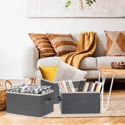 71QLyX-pfNL._AC_SL1400_.jpg LHZK Small Storage Baskets for Shelves 6 Pack, Collapsible Fabric Storage Bins for Shelves, Closet Organizers Bins with Handles (Grey, 11.4"x8.7"x6.7")