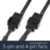 CRJ 15-Pin SATA to 2 PC Fan Power Adapter Cable - 12-inch (30cm), Black Sleeved - Power Up to Two 3-Pin & 4-Pin Computer Cooling Fans from an ATX 15-Pin SATA Power Connector (12V - Full Speed)