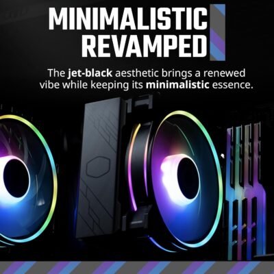 Cooler Master Hyper 212 Halo CPU Sink - Black Aluminum Finish, 4 Heat Continuous Direct Contact Pipes with Fins, MF120 Halo2 ARGB Fan, ARGB Detects, LGA1700 and AM5 Support - Black