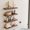 Fixwal 15.8in Floating Shelves, Rustic Wood Finish Wall Shelves Set of 4, Shelves for Wall Decor, with Invisible Brackets for Bathroom, Living Room,Bedroom and Kitchen(Rustic Brown)