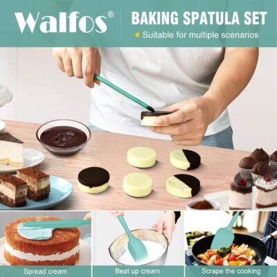 71T218k7nvL._AC_SL1500_.jpg Walfos Silicone Spatula - 600°F High Heat Resistant Kitchen Spoon Spatulas(set of 5), Strong Steel Core and One-Pieces Design, For Cooking Mixing & Baking - BPA Free and Dishwasher Safe (Teal/Aqua)