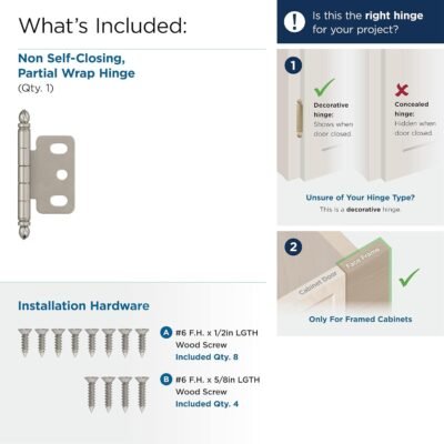 Amerock | Cabinet Hinge | 3/4 inch (19 mm) Door Thickness Hinge | Satin Nickel | 1 Pack | Non Self-Closing Hinge | Partial Wrap Hinge | Cabinet Door Hinge