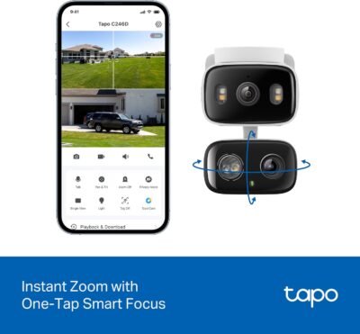 Tapo 2K 3MP Indoor/Outdoor Dual Lens Pan/Tilt Security Camera – 130° Wide-Angle + 6mm Telephoto, 360° Pan, Free Person/Vehicle Detection, SD/Cloud Storage, Works w/Alexa & Google Home – HybridCam Duo
