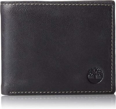 Timberland Men's Leather Wallet With Attached Flip Pocket, Black (Cloudy), One Size