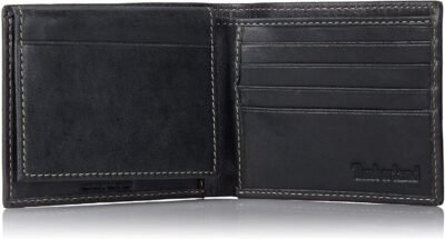 Timberland Men's Leather Wallet With Attached Flip Pocket, Black (Cloudy), One Size