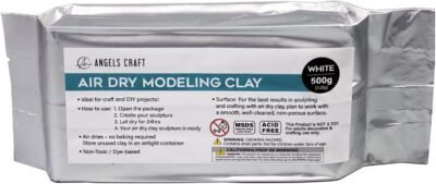 Air Dry Modeling Clay - White Color (500g) | Fine Texture, Easy to Smooth, Non-Toxic | Ideal for Sculpting, Hand Building, Craft and DIY Projects