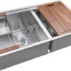 Ruvati 33-inch Workstation 60/40 Double Bowl Undermount 16 Gauge Stainless Steel Ledge Kitchen Sink - RVH8356