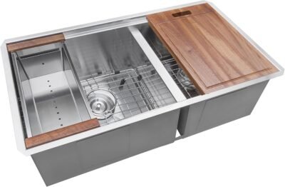 Ruvati 33-inch Workstation 60/40 Double Bowl Undermount 16 Gauge Stainless Steel Ledge Kitchen Sink - RVH8356
