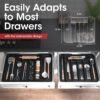 Aujen Silverware Organizer - Expandable Kitchen Drawer Organizer, Adjustable Utensil Organizer, Cutlery Tray for Forks, Knives, Multipurpose Kitchen Organizers and Storage Solution, Black, Medium