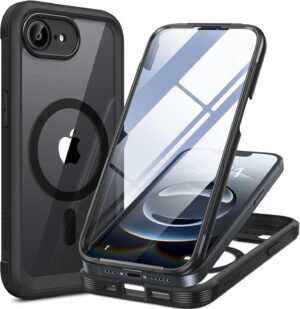 Miracase Magnetic for iPhone 16e Case Full-Body Phone with Built-in Glass Screen Protector, [Compatible with MagSafe] Military Drop Proof 16 E Cover Bumper 6.1 inch, Black