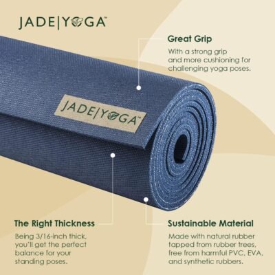 JadeYoga Harmony Yoga Mat - Durable & Thick Gym Fitness Mat, Non-Slip Natural Rubber Yoga Mat - Home Exercise & Stretching Mat, Workout Mat - Yoga, Pilates & Meditation for Women & Men