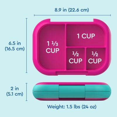 71ao5-uCnhL._AC_SL1500_.jpg Bentgo Chill Kids Leak-Proof Lunch Box - 4-Compartment Bento Box with Built-In Ice Pack, 3.3 Cup Capacity, PFAS & BPA-Free, Microwave & Dishwasher Safe, Ideal Size for Ages 3 to 7 (Fuchsia/Teal)