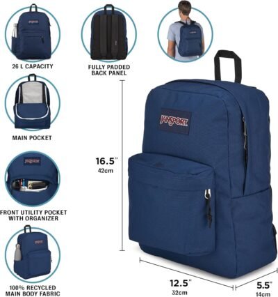 JanSport SuperBreak Plus Backpack with Padded 15-inch Laptop Sleeve and Integrated Bottle Pocket - Spacious and Durable Daypack for Work and Travel - Black