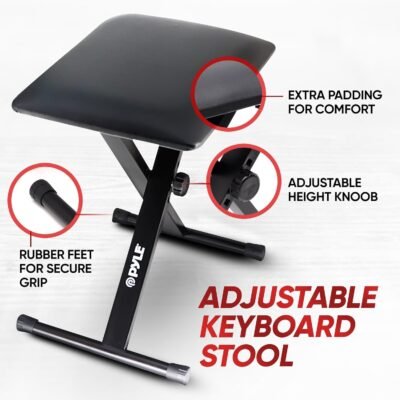 PYLE 61 Key Electric Keyboard Piano, Music Keyboard, LCD Display, Portable Design, Karaoke Function, Includes Headphones, Stand, Stool, Book Rack, Perfect for Beginners