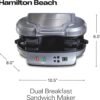 Hamilton Beach Dual Breakfast Sandwich Maker with Timer, Ready in 5 Minutes, Removable Dishwasher Safe PFAS-Free Non-Stick Egg Cooker Ring, Silver (25490MNA)