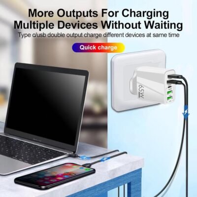 UK Ireland USB C Charger Block, LiFiYiRc 65W 6.6A 2 USB C 3 USB A Ports Plug for England Ireland Hong Kong, Type G Adapter Compatible for iPhone 16 15 14 13 12 11 Pro Max XS XR X SE Plus, Samsung