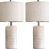 PoKat 23" Modern Ceramic Table Lamp Set of 2 for Living Room White Desk Lamps for Bedroom Farmhouse Bedside Nightstand Bedside Lamp End Table Lamps Beige