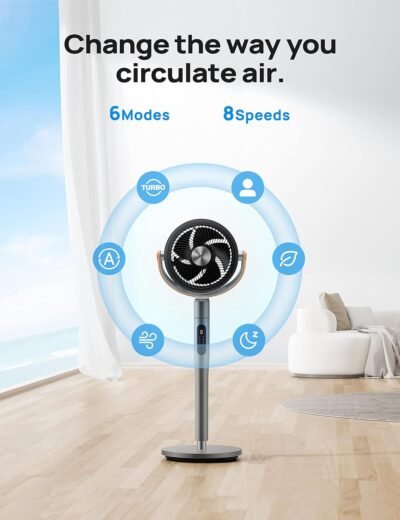 71h6EljGOJL._AC_SL1500_.jpg Dreo Smart Fan for Bedroom, 120°+105° Omni-directional Oscillating Standing Fans with Remote, 100ft Quiet Floor Fan for Room, Wi-Fi/Voice/Alexa, 6 Modes, 8 Speeds, 37-43'' Height, 8H Timer, DC Motor