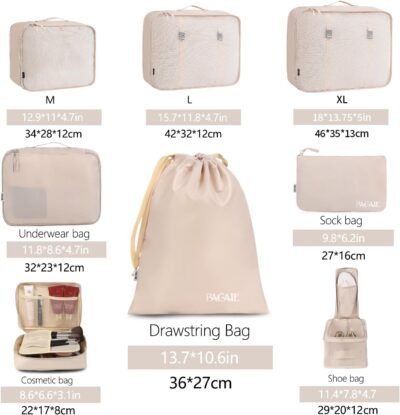 BAGAIL 8 Set Packing Cubes Luggage Packing Organizers for Travel Accessories-Cream
