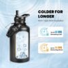 Insulated Water Bottle 64 oz, Triple Wall Vacuum Stainless Steel (Cold for 48 Hrs), Leak Proof & Non-BPA, Half Gallon Water Flask Jug with Paracord Handle & Straw Spout Lids, Magic Black