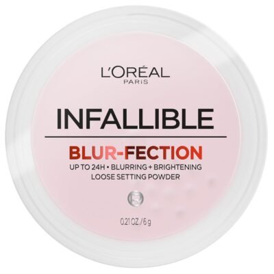 L'Oreal Paris Infallible Blur-fection Longwear Loose Setting Powder, Blurring Face Powder With Up to 24HRs of Wear, Brightening Light Pink, 1 Kit
