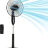 Amazon Basics 16" Pedestal Fan with Remote, Floor Fan, Standing Fan for Bedroom, Living Room, Office, with 3 Speeds, 3 Modes, Timer, Dual-Layered Blades, Adjustable Height, Tilt Head, 60W, Black