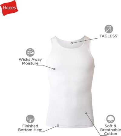 Hanes Men's, Moisture-Wicking Ribbed, Lightweight Cotton Tank Undershirts, Multi-Pack