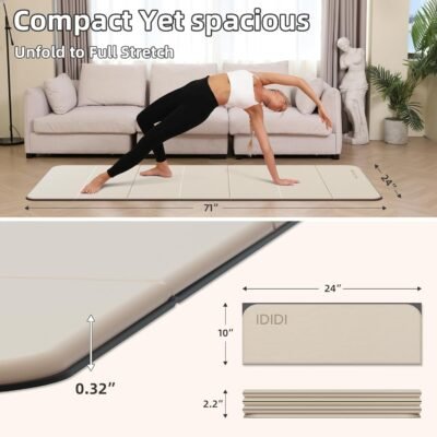Foldable Yoga Mat Extra Thick 0.32 Inches Eco-Friendly POE Material, Non-Slip Design Fitness Mats, Multi-Purpose Workout Mats For Studio or Home Use (71 x 24 x 0.32 inches）