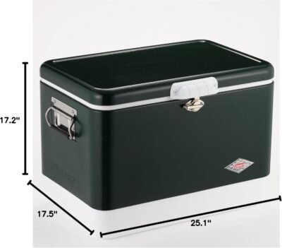 71m6xS5oj4L._AC_SL1500_.jpg Coleman Vintage 54qt Steel Belted Cooler, Keeps Ice Up to 4 Days, 85-Can Capacity Hard Cooler with Drain & Have-A-Seat Lid