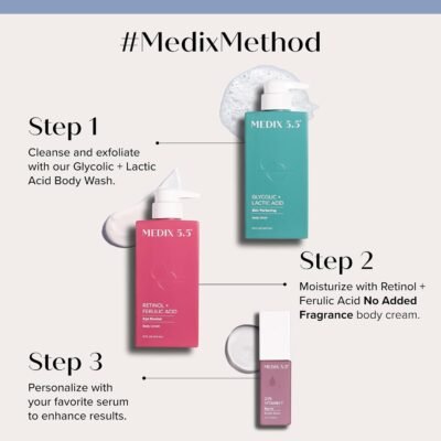 71o3xmwsxZL._SL1500_.jpg Medix 5.5 Glycolic Acid + Lactic Acid Exfoliating Body Wash Gel | KP Bump Eraser | AHA Exfoliant Skin Care Body Cleanser | Keratosis Pilaris & Acne | Anti Aging AHA Foaming Body & Face Wash, 2-Pack