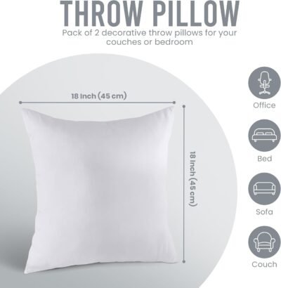 Utopia Bedding Throw Pillows Insert, Bed and Couch Pillows - Indoor Decorative Pillows (White, 18x18 Inch)