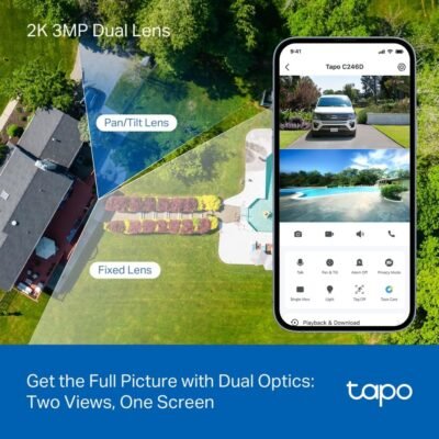 Tapo 2K 3MP Indoor/Outdoor Dual Lens Pan/Tilt Security Camera – 130° Wide-Angle + 6mm Telephoto, 360° Pan, Free Person/Vehicle Detection, SD/Cloud Storage, Works w/Alexa & Google Home – HybridCam Duo