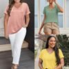 ATHMILE T Shirts Short Sleeve V Neck Tees for Women Fashion Tops Trendy Lightweight Casual Summer Outfits Clothes 2025 Beach